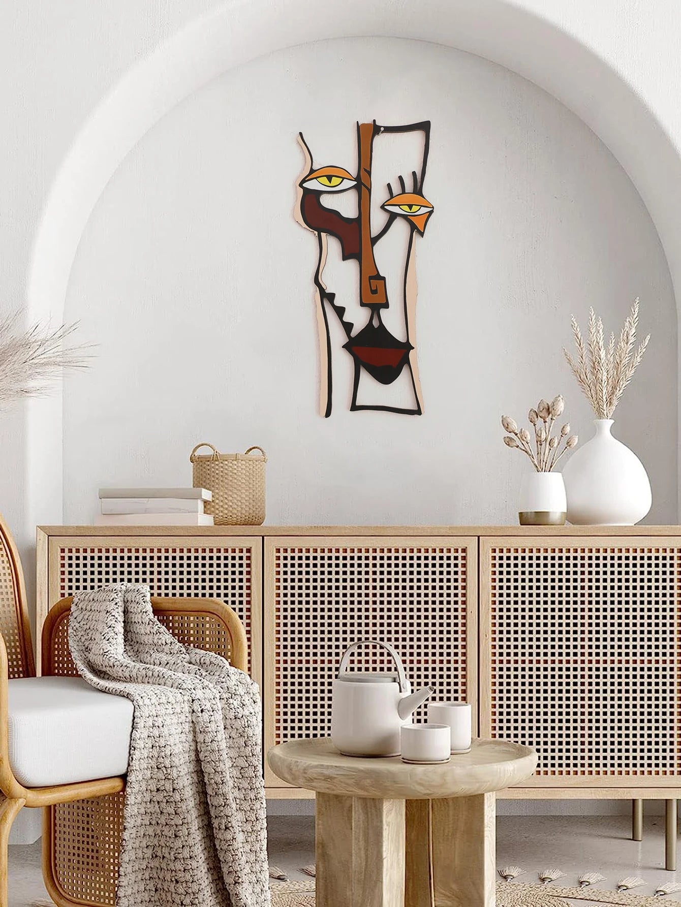 Abstract Face Wooden Wall Hanging – Decorative Art for Home, Office, Living Room, Bedroom, or Hallway