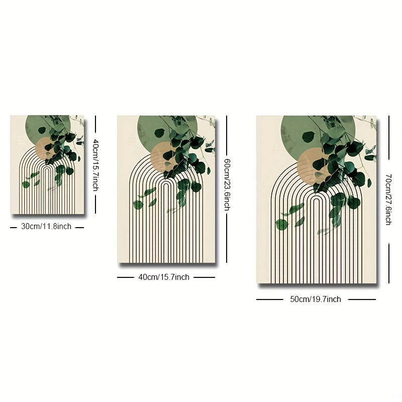 Boho Eucalyptus Leaf & Geometric Wall Art – 3-Piece Retro Canvas Print Set for Living Room Decor