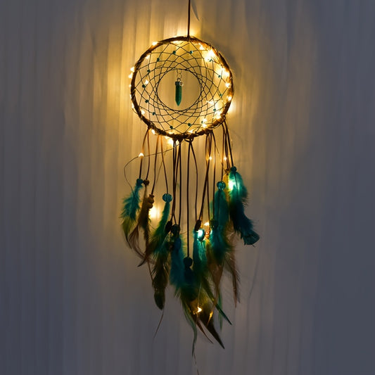 Handcrafted Bohemian LED Dream Catcher – Feather Night Light & Peaceful Wall Decor for Home or Office