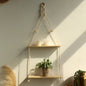 Boho Macrame Floating Wall Shelf – Wooden Hanging Shelf for Plants & Room Decoration