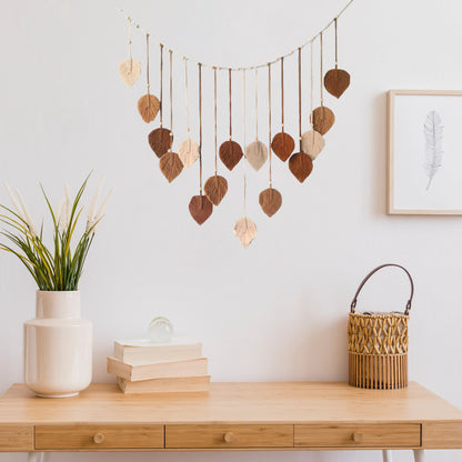 🍃 Handmade Macrame Leaves Wall Hanging – Boho Chic Textile Decor in Dark Green, Sage, & Off-White 🍃