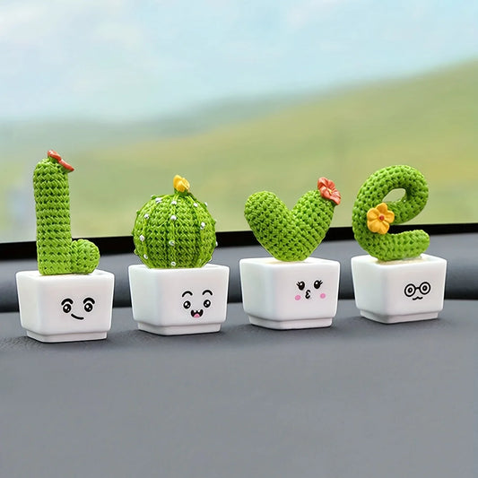 🌵1 Set Of 4, Resin Succulent Cactus Mini Green Plant Car Office Home Living Room Crafts 🌵