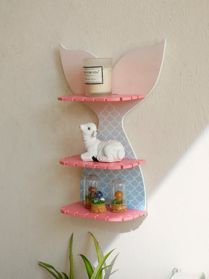 Mermaid Tail Floating Wall Shelf – 3-Tier Crystal & Aromatherapy Display Rack, Wall-Mounted Home Decor