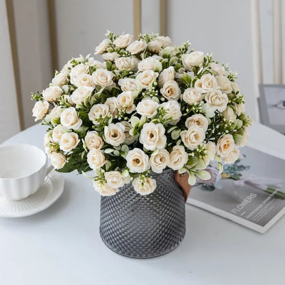 🌹 15-Head Silk Rose Bouquet – Artificial Flower Arrangement for Weddings, DIY Crafts & Home Decor 🌹