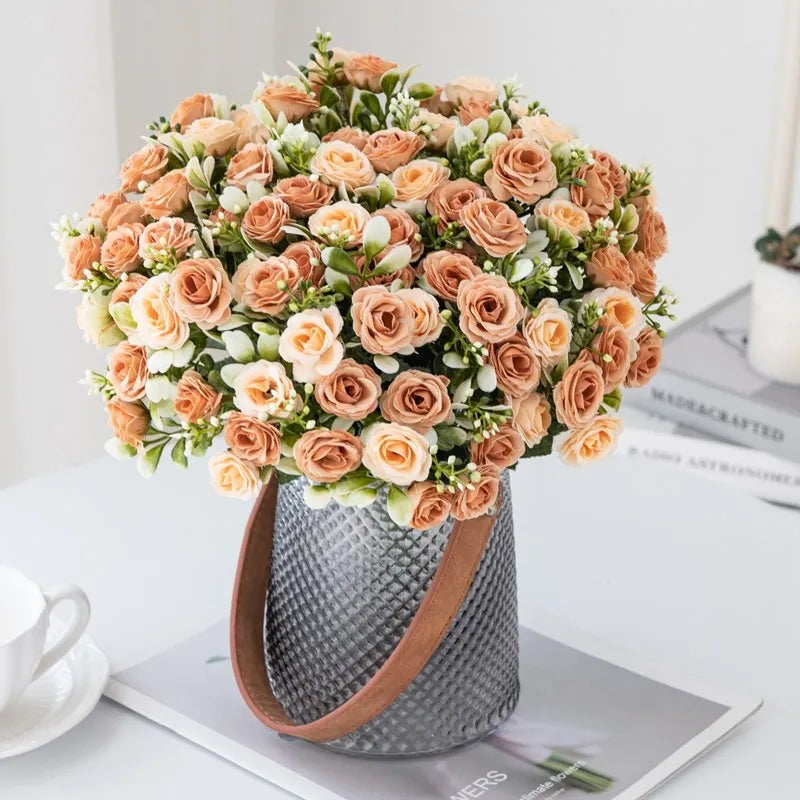 🌹 15-Head Silk Rose Bouquet – Artificial Flower Arrangement for Weddings, DIY Crafts & Home Decor 🌹