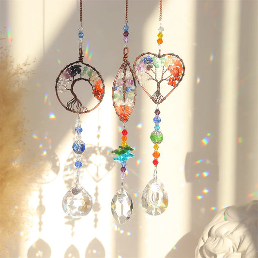 Crystal Light Catcher Tree of Life Crystal Ornament Rainbow Maker Crystal Prism Chakra Pendant Window Home Garden Decor