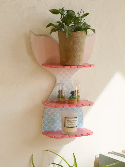 Mermaid Tail Floating Wall Shelf – 3-Tier Crystal & Aromatherapy Display Rack, Wall-Mounted Home Decor