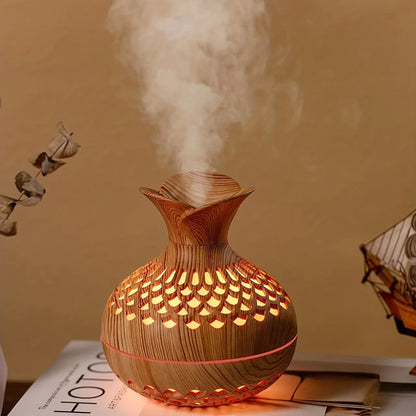 300ml Wooden Vase USB Air Humidifier & Essential Oil Diffuser – Cool Mist, Colorful LED Lights, Aromatherapy for Home & Office