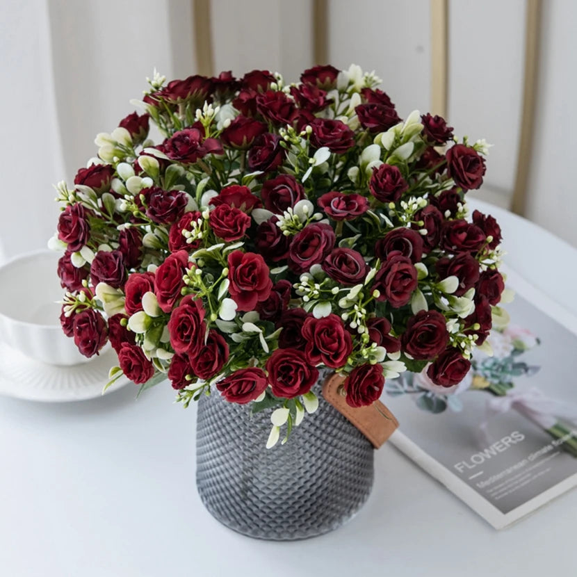 🌹 15-Head Silk Rose Bouquet – Artificial Flower Arrangement for Weddings, DIY Crafts & Home Decor 🌹