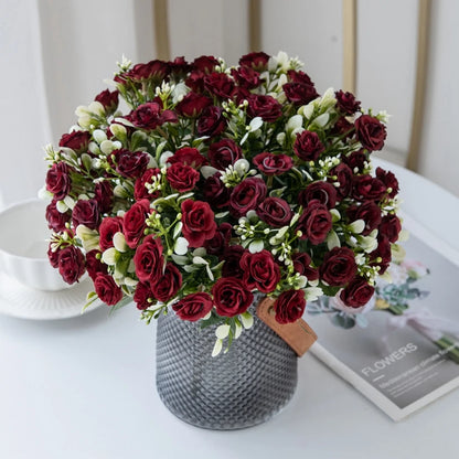 🌹 15-Head Silk Rose Bouquet – Artificial Flower Arrangement for Weddings, DIY Crafts & Home Decor 🌹