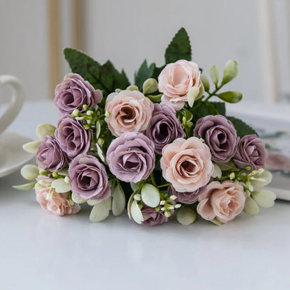 🌹 15-Head Silk Rose Bouquet – Artificial Flower Arrangement for Weddings, DIY Crafts & Home Decor 🌹