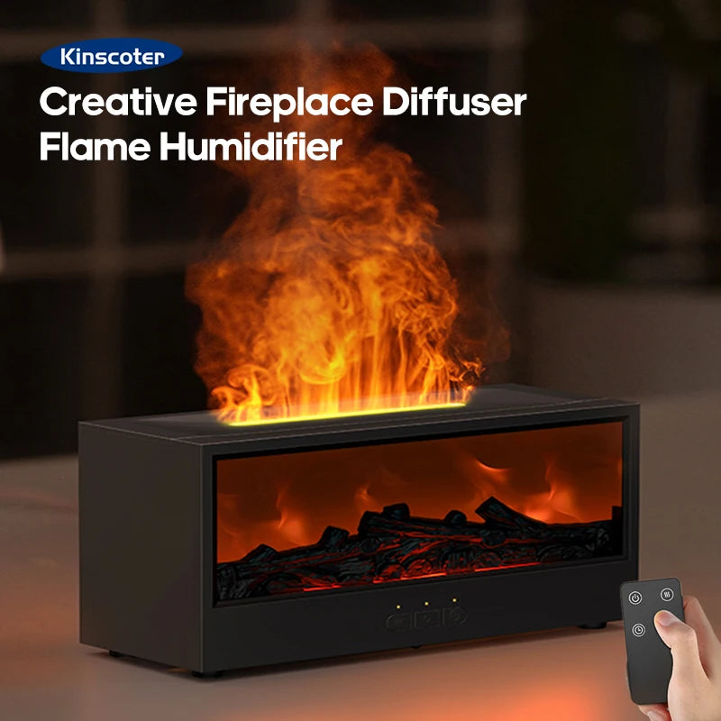 🔥 KINSCOTER 150ml Flame Humidifier & Essential Oil Diffuser – Ultrasonic Aromatherapy Machine with Remote Control, Fireplace Night Light, and Auto Shut-Off 🔥