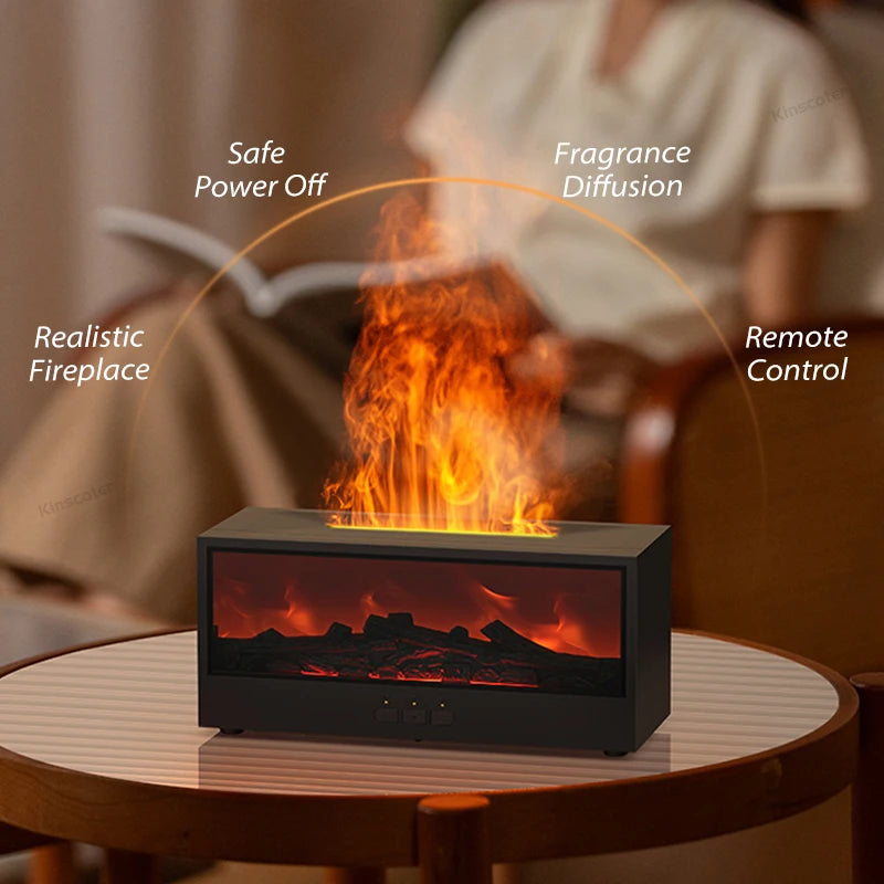 🔥 KINSCOTER 150ml Flame Humidifier & Essential Oil Diffuser – Ultrasonic Aromatherapy Machine with Remote Control, Fireplace Night Light, and Auto Shut-Off 🔥