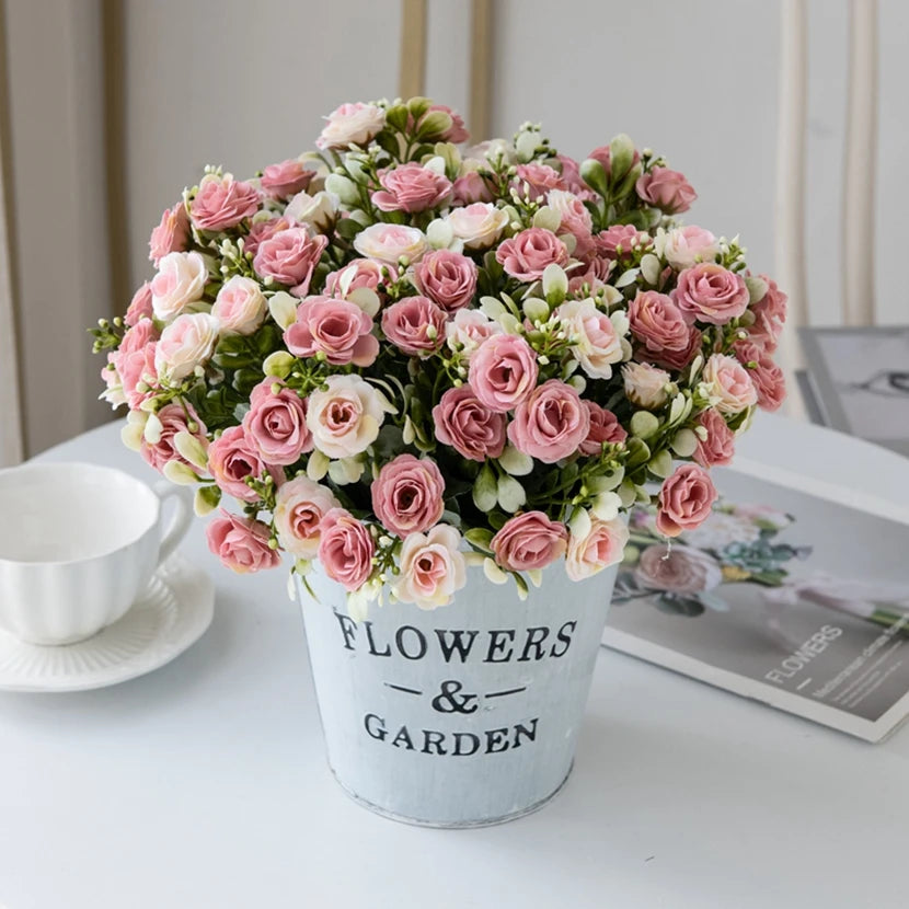 🌹 15-Head Silk Rose Bouquet – Artificial Flower Arrangement for Weddings, DIY Crafts & Home Decor 🌹