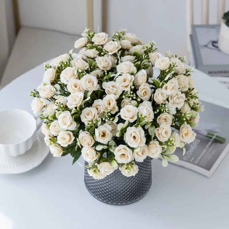 🌹 15-Head Silk Rose Bouquet – Artificial Flower Arrangement for Weddings, DIY Crafts & Home Decor 🌹
