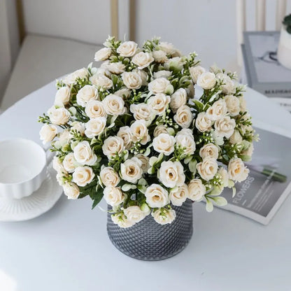 🌹 15-Head Silk Rose Bouquet – Artificial Flower Arrangement for Weddings, DIY Crafts & Home Decor 🌹