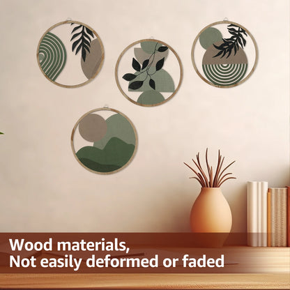Bohemian Wooden Wall Decor – 4-Piece Retro Plant-Themed Set