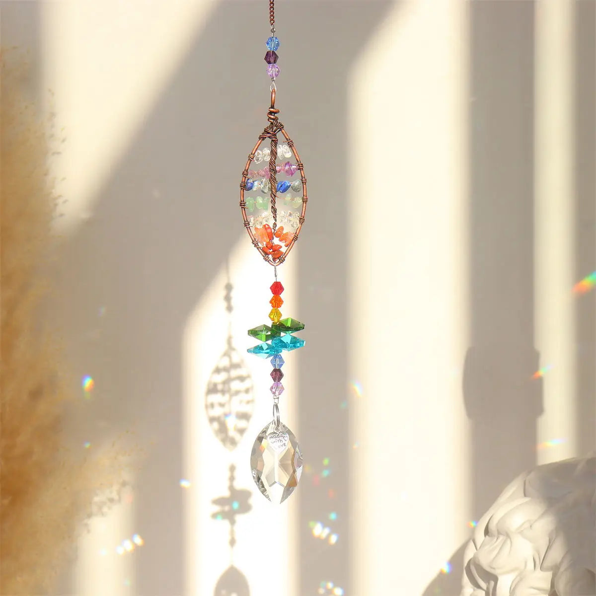 Crystal Light Catcher Tree of Life Crystal Ornament Rainbow Maker Crystal Prism Chakra Pendant Window Home Garden Decor