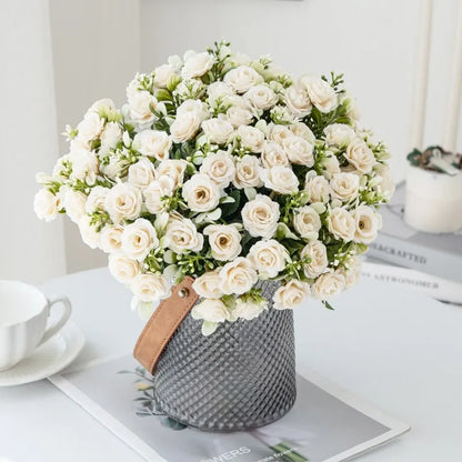 🌹 15-Head Silk Rose Bouquet – Artificial Flower Arrangement for Weddings, DIY Crafts & Home Decor 🌹