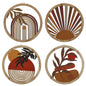 Bohemian Wooden Wall Decor – 4-Piece Retro Plant-Themed Set