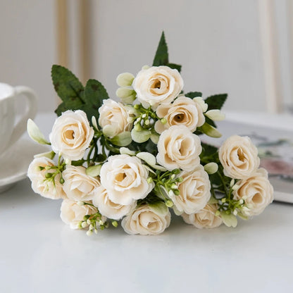 🌹 15-Head Silk Rose Bouquet – Artificial Flower Arrangement for Weddings, DIY Crafts & Home Decor 🌹