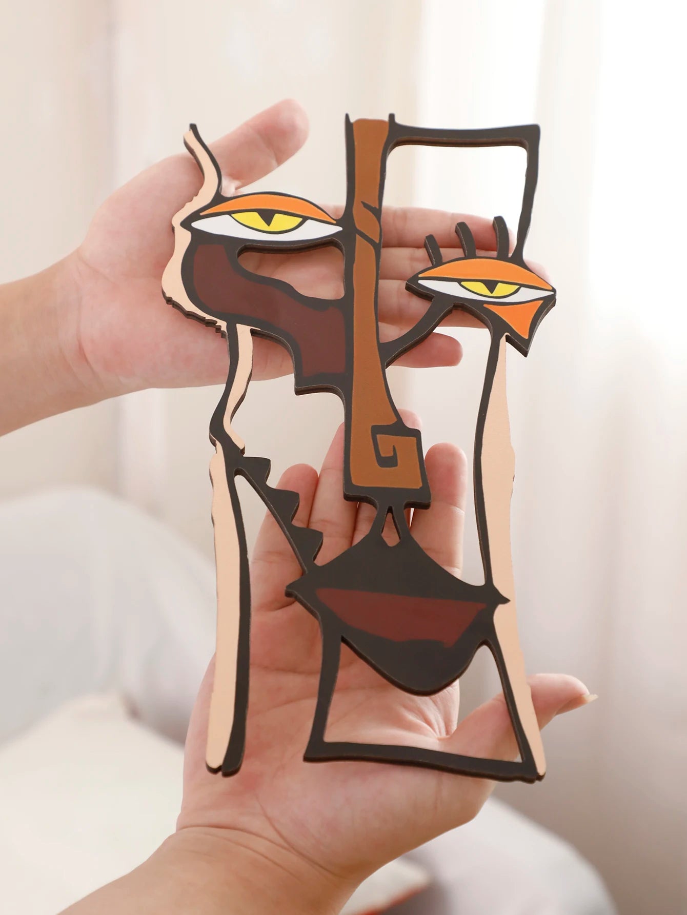Abstract Face Wooden Wall Hanging – Decorative Art for Home, Office, Living Room, Bedroom, or Hallway