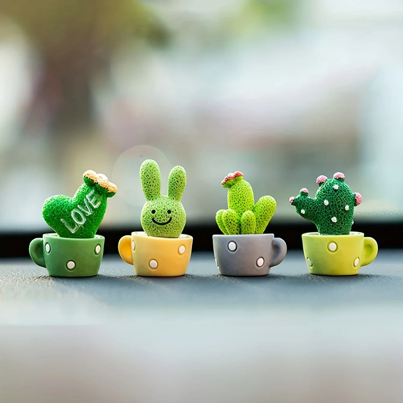 🌵1 Set Of 4, Resin Succulent Cactus Mini Green Plant Car Office Home Living Room Crafts 🌵