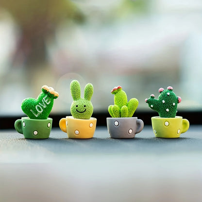 🌵1 Set Of 4, Resin Succulent Cactus Mini Green Plant Car Office Home Living Room Crafts 🌵