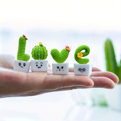 🌵1 Set Of 4, Resin Succulent Cactus Mini Green Plant Car Office Home Living Room Crafts 🌵