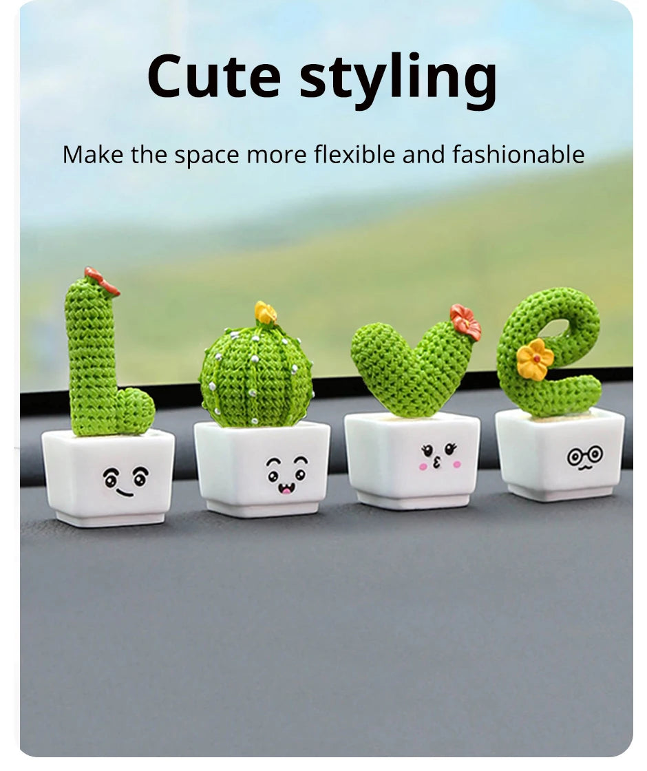 🌵1 Set Of 4, Resin Succulent Cactus Mini Green Plant Car Office Home Living Room Crafts 🌵