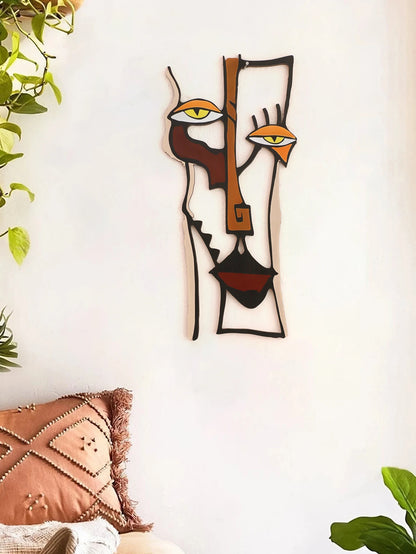 Abstract Face Wooden Wall Hanging – Decorative Art for Home, Office, Living Room, Bedroom, or Hallway