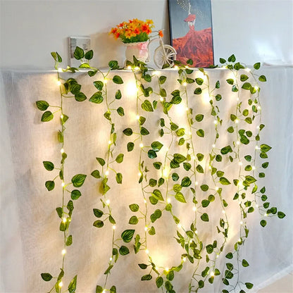 🎄 Battery-Powered Green Vine LED String Lights – Christmas & Garden Fairy Lights for Festive Holiday Decor 🎄