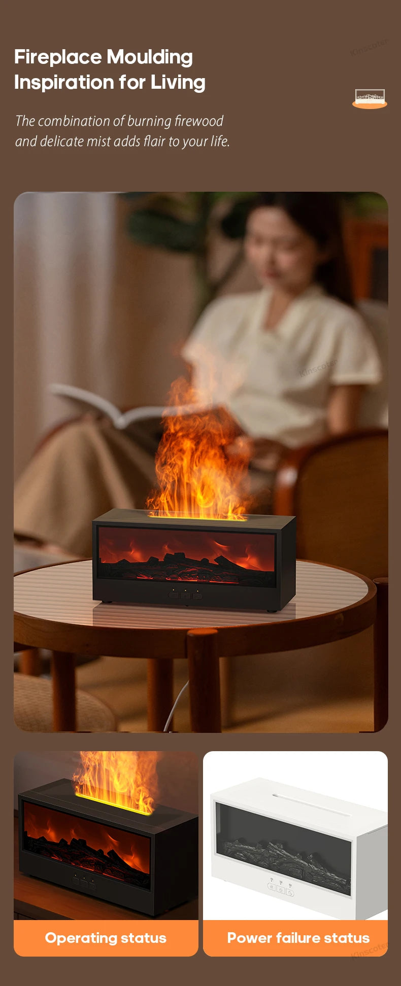 🔥 KINSCOTER 150ml Flame Humidifier & Essential Oil Diffuser – Ultrasonic Aromatherapy Machine with Remote Control, Fireplace Night Light, and Auto Shut-Off 🔥