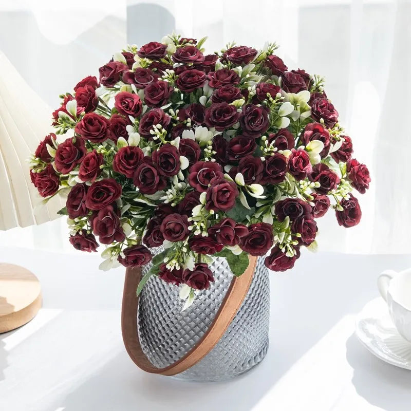 🌹 15-Head Silk Rose Bouquet – Artificial Flower Arrangement for Weddings, DIY Crafts & Home Decor 🌹