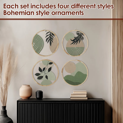 Bohemian Wooden Wall Decor – 4-Piece Retro Plant-Themed Set