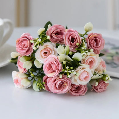 🌹 15-Head Silk Rose Bouquet – Artificial Flower Arrangement for Weddings, DIY Crafts & Home Decor 🌹