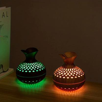 300ml Wooden Vase USB Air Humidifier & Essential Oil Diffuser – Cool Mist, Colorful LED Lights, Aromatherapy for Home & Office
