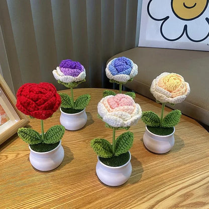 🌹 Mini Artificial Potted Rose Plant – Realistic Flower Bonsai in Decorative Vase for Home & Event Décor 🌹