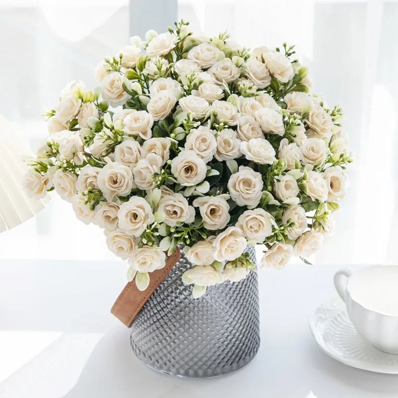 🌹 15-Head Silk Rose Bouquet – Artificial Flower Arrangement for Weddings, DIY Crafts & Home Decor 🌹