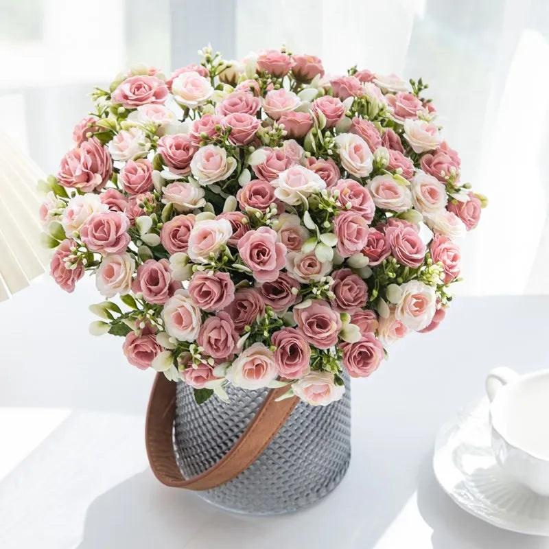 🌹 15-Head Silk Rose Bouquet – Artificial Flower Arrangement for Weddings, DIY Crafts & Home Decor 🌹