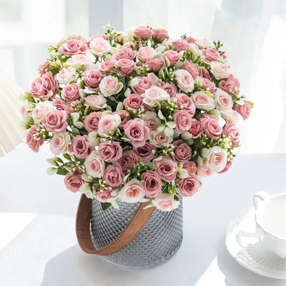 🌹 15-Head Silk Rose Bouquet – Artificial Flower Arrangement for Weddings, DIY Crafts & Home Decor 🌹