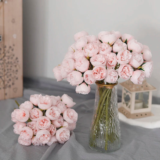 🌸 27-Head Artificial Pink Rose & Peony Silk Flower Bouquet – Elegant Faux Floral Arrangement for Weddings, Parties & Home Decor 🌸