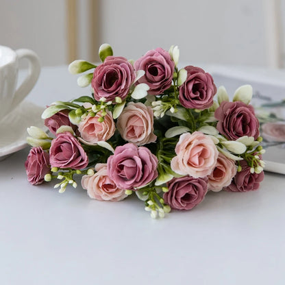 🌹 15-Head Silk Rose Bouquet – Artificial Flower Arrangement for Weddings, DIY Crafts & Home Decor 🌹